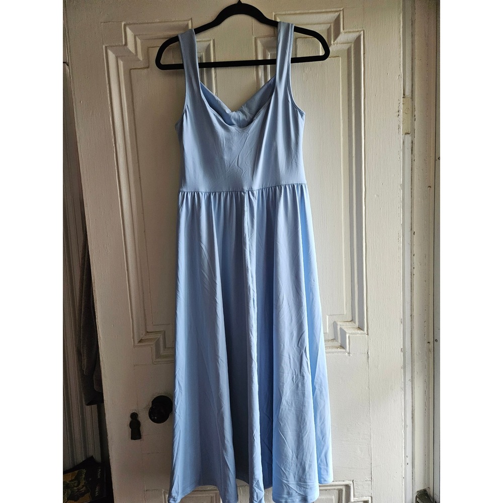 Halara Light Blue V Neck Crossover Back Midi Dress Womens Large Sleeveless 02 - Picture 1 of 3